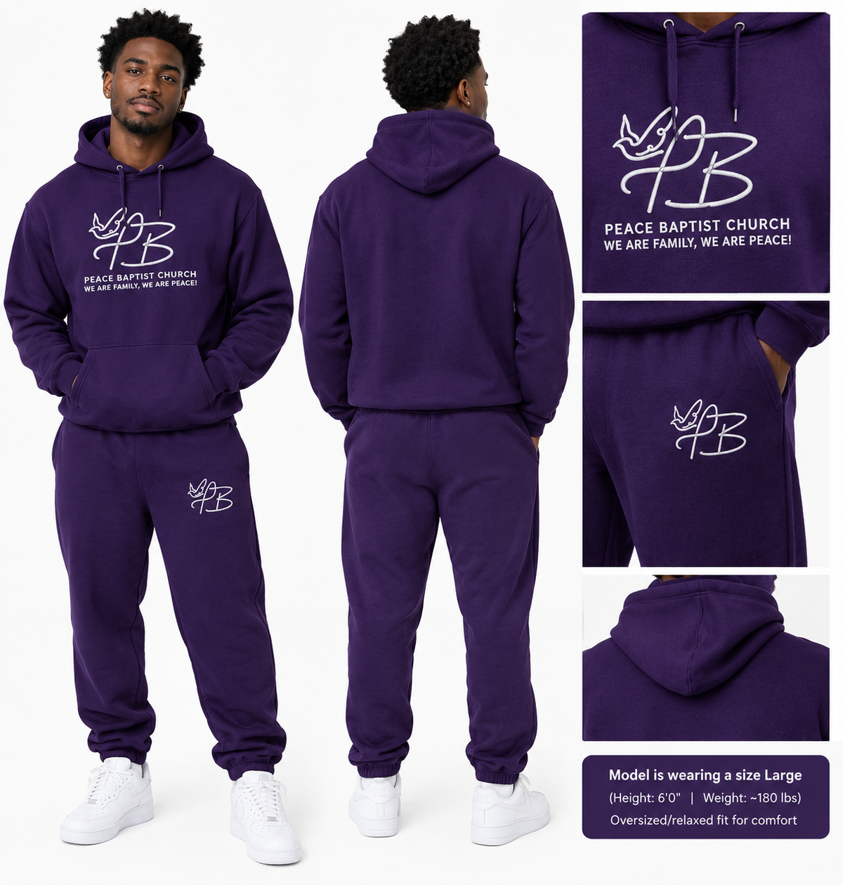 Peace Baptist Church Purple Hoodie & Jogger Set